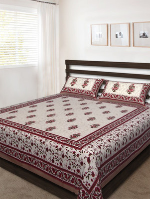 Bombay Spreads Cotton Double Flat 120 TC Printed Bedsheet(Pack of 1, Red)