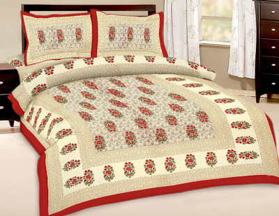 Bombay Spreads 120 TC Cotton Double Printed Flat Bedsheet(Pack of 1, Red)
