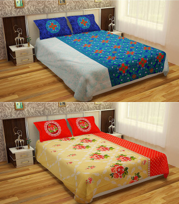 

Bichauna by Creative Portico Cotton Double King Floral Bedsheet(Pack of 2, Blue, Green, Yellow, White, Orange), Blue;green;orange;white;yellow