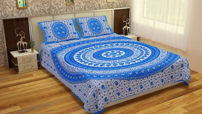 

Rajwada Fabrics Cotton Double Printed Bedsheet(Pack of 1, Blue)