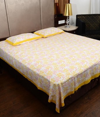 UNIQCHOICE 120 TC Cotton Double 3D Printed Flat Bedsheet(Pack of 1, Yellow)