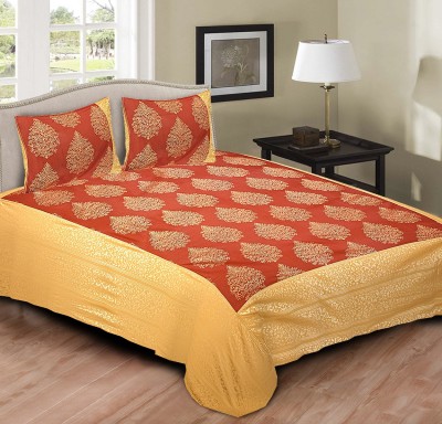 Rustic India 200 TC Cotton King Abstract Flat Bedsheet(Orange)