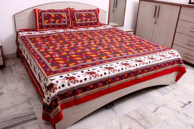 

Bhav Sagar Tex 120 TC Cotton Double Printed Bedsheet(Pack of 1, Red)