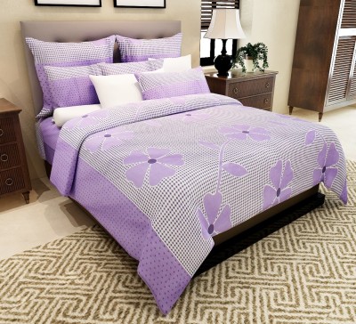 Home Candy 144 TC Cotton Double Floral Flat Bedsheet(Pack of 1, Purple)
