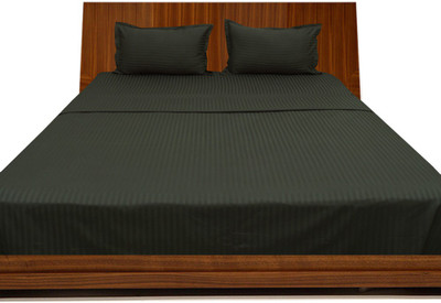 5% OFF on LNT 600 TC Cotton Double King Striped Bedsheet(1 Flat Sheet ll 4 Pillow Covers, Black)