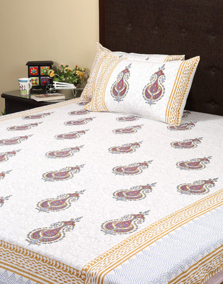 52% OFF on Rajrang 116 TC Cotton Double Floral Bedsheet(1 Bed sheet, 2 Pillow Cover, Blue, Beige)