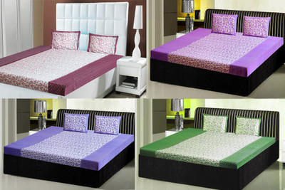 

India Furnish 120 TC Cotton Double Printed Bedsheet(Pack of 4, Multicolor)