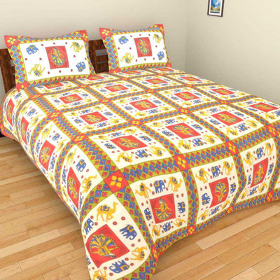 ChoiceUnique 200 TC Cotton Double Printed Flat Bedsheet(Pack of 1, Multicolor)