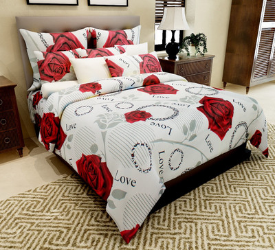 

Home Candy 144 TC Cotton Double Floral Bedsheet(Pack of 1, Grey, Red)