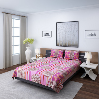 

eCraftIndia 140 TC Cotton Double Floral Bedsheet(1 Double Bedsheet + 2 Pillow Covers, Pink)