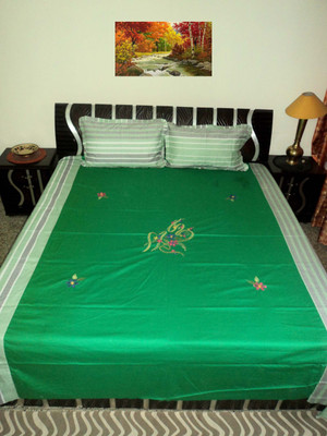 

Amita Home Furnishing Cotton Double Embroidered Bedsheet(Pack of 1, Green)