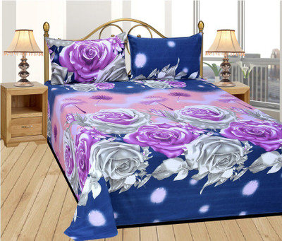 Shubh 144 TC Polycotton Double 3D Printed Flat Bedsheet(Pack of 1, Blue)