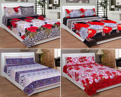 

iTrend India Polycotton Double 3D Printed Bedsheet(Pack of 4, Multicolor)