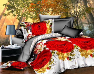 Dexim 200 TC Polyester Double Floral Bedsheet(1 Double Bed Sheet, 2 Pillow Covers, White, Red) available at flipkart for Rs.849
