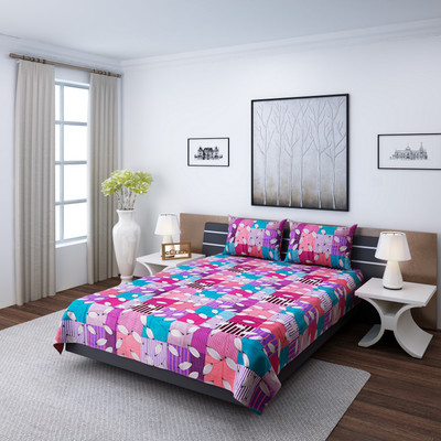 

eCraftIndia 140 TC Cotton Double Floral Bedsheet(1 Double Bedsheet + 2 Pillow Covers, Pink)