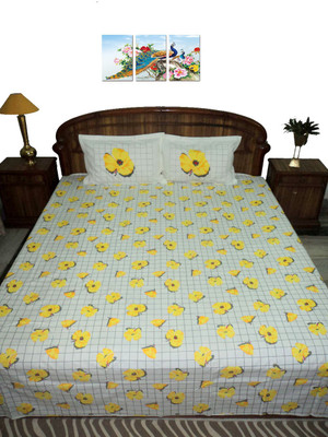 

Amita Home Furnishing 300 TC Cotton Double Floral Bedsheet(Pack of 1, White)