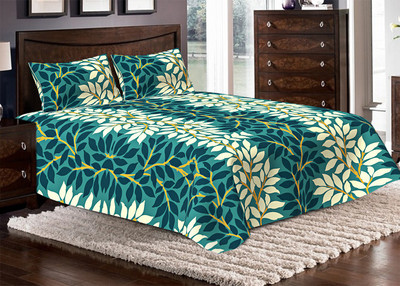 Bella Casa 104 TC Cotton Double Printed Bedsheet(Pack of 1, Green)