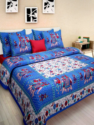 

Jaipuri Print 160 TC Cotton Double Printed Bedsheet(Pack of 1, Blue)