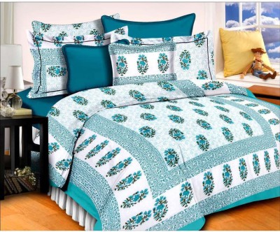 Bombay Spreads 120 TC Cotton Double Printed Flat Bedsheet(Pack of 1, Sea Green)