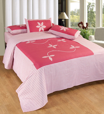 55% OFF on Optimistic Home Furnishing 120 TC Cotton Double Floral Bedsheet(1 Bedsheet, 2 Pillows, Pink)