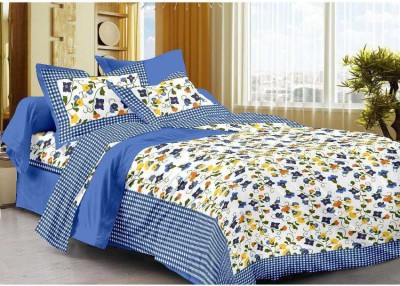 Bombay Spreads 120 TC Cotton Double 3D Printed Flat Bedsheet(Pack of 1, Blue)