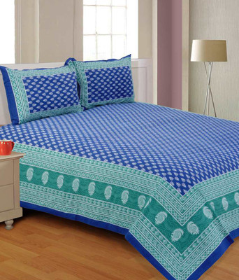 UNIQCHOICE 120 TC Cotton Double Printed Flat Bedsheet(Pack of 1, Blue)