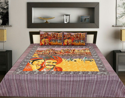 

Rajwada Fabrics Cotton Double King Printed Bedsheet(Pack of 1, Purple)