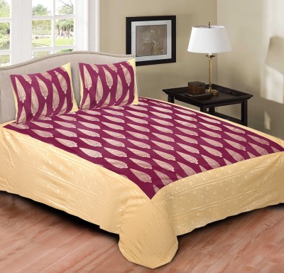 Rustic India 200 TC Cotton King Abstract Flat Bedsheet(Gold)