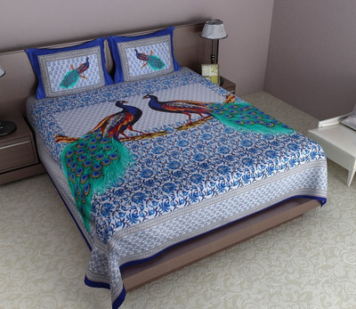 

Pahnawa Cotton Double Motifs Bedsheet(Pack of 1, Blue)