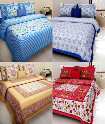 

Kismat Bedding Collection Cotton Double Printed Bedsheet(Pack of 4, Multicolor)