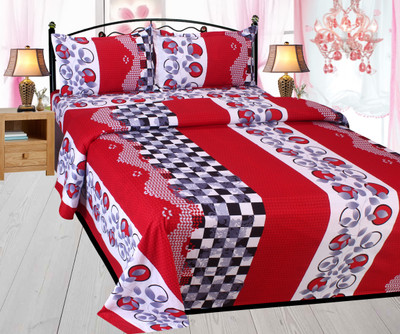 HSR Collection Cotton Double 3D Printed Bedsheet(Pack of 1, Multicolor)