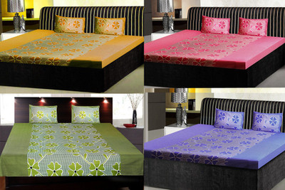 

India Furnish 120 TC Cotton Double Printed Bedsheet(Pack of 4, Multicolor)