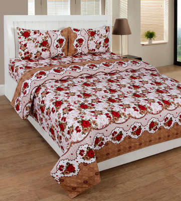 

AJ Interior 200 TC Cotton Double Floral Bedsheet(Pack of 1, Red)