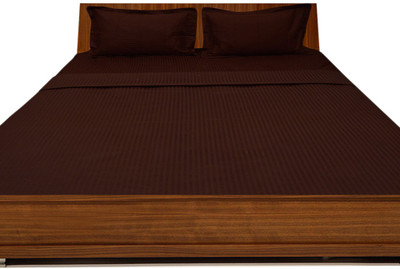 5% OFF on LNT 400 TC Cotton Double Striped Bedsheet(1 Flat Sheet ll 4 Pillow Covers, Chocolate)
