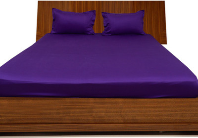 13% OFF on Misr 400 TC Cotton Double King Plain Bedsheet(1 Bedsheet and 2 pillow covers, Purple)