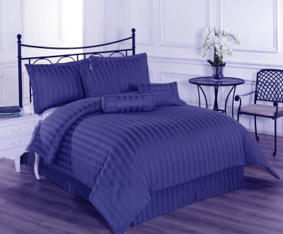 LINENWALAS 210 TC Cotton Double Striped Flat Bedsheet(Pack of 1, Royal Blue)