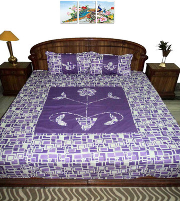 

Amita Home Furnishing 300 TC Cotton Double Floral Bedsheet(Pack of 1, Purple)