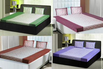 

India Furnish 120 TC Cotton Double Printed Bedsheet(Pack of 4, Multicolor)