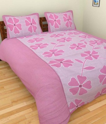 Kdecor 144 TC Cotton Double Floral Flat Bedsheet(Pack of 1, Purple)