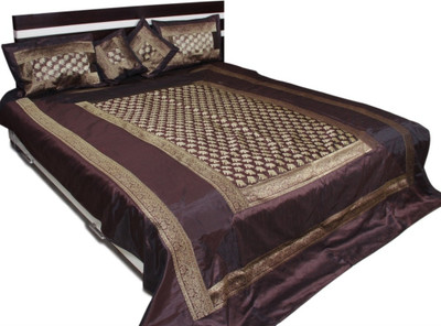 62% OFF on Soundarya Polyester Double Embroidered Bedsheet(Pack of 1, Brown)