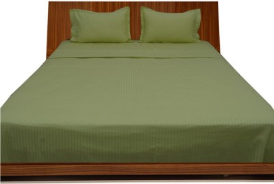 LNT 800 TC Cotton Double Striped Flat Bedsheet(Pack of 1, Sage)