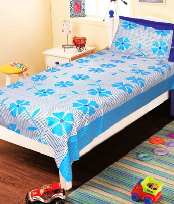 

Zesture 144 TC Cotton Single Floral Bedsheet(Pack of 1, Blue)