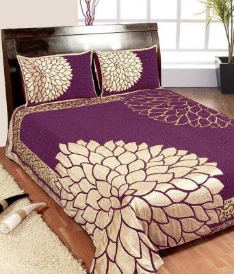 The Intellect bazaar 150 TC Velvet Double Floral Flat Bedsheet(Pack of 1, Dark Purple)
