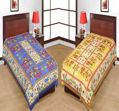 UNIQCHOICE 120 TC Cotton Single Printed Flat Bedsheet(Pack of 2, Multicolor)