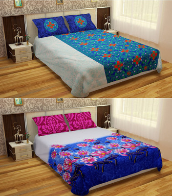 

Bichauna by Creative Portico Cotton Double King Floral Bedsheet(Pack of 2, Blue, Green, Purple, White, Pink), Blue;green;pink;purple;white