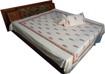 56% OFF on Jaipur Art and Craft 240 TC Cotton Double Floral Bedsheet(1 Bedsheet, 2 Pillow Covers, Multicolor)