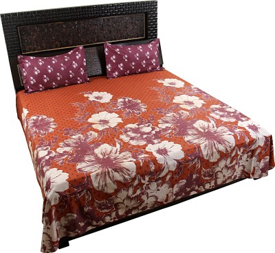 K2M2 220 TC Cotton Double Floral Flat Bedsheet(Pack of 1, Brown)