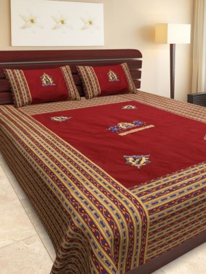 Bombay Spreads 144 TC Cotton Double Embroidered Flat Bedsheet(Pack of 1, Multicolor)