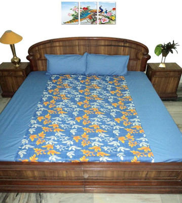 

Amita Home Furnishing 300 TC Cotton Double Striped Bedsheet(Pack of 1, Blue)