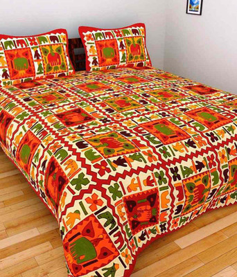 Bombay Spreads 120 TC Cotton Double Printed Flat Bedsheet(Pack of 1, Maroon)
